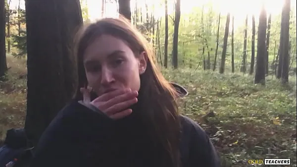New Young shy Russian girl gives a blowjob in a German forest and swallow sperm in POV (first homemade porn from family archive cool Clips