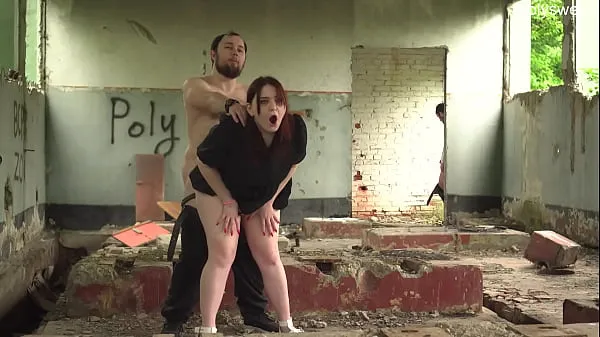 New Bull cums in cuckold wife on an abandoned building cool Clips